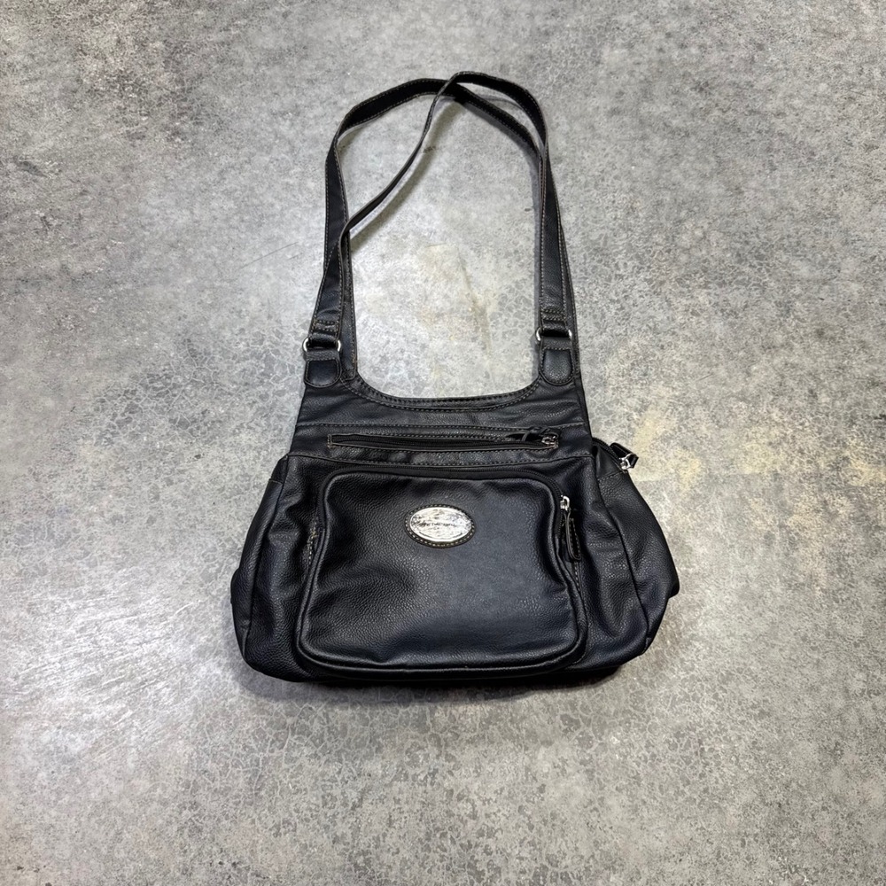 Jaclyn Smith Shoulder Bag Women OS Black Faux Leather Multi Pocket Organizer
